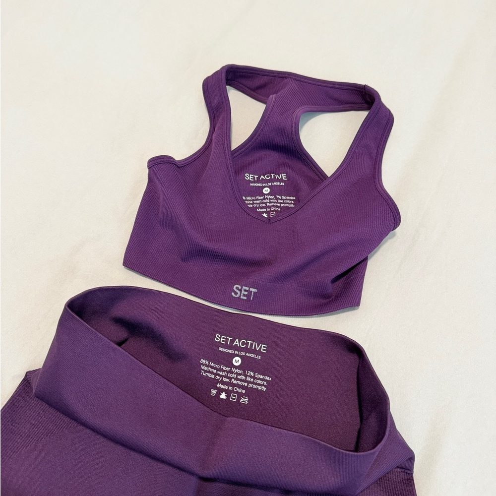 SET Active Deep Purple Seamless Sports Bra & Leggings Set - Picture 3 of 4